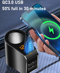 Straight Fire 3 Usb Car Charger Adapter Fast Charging Cigarette Lighter Plug with QC3.0, charging smartphone with LED display.