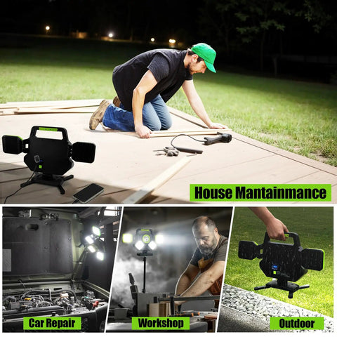 Rechargeable 55W Magnetic Work Light With 5000 Lumens Pro Grade Foldable 360 Degree Rotatable LED in various uses