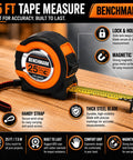 Three Pack 25 Foot Tape Measures With Easy Read Fractions To One Eighth Inch, Magnetic Tip, Quick Lock Tension, orange housing.