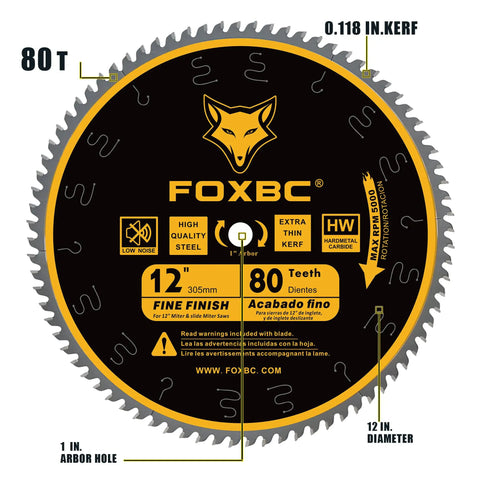 12 Inch Miter Saw Blade 80 Tooth Fine Finish Crosscutting Wood Blade Pro Grade With 1 Inch Arbor For Ultra Smooth Clean Cuts