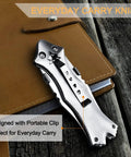 Dual Blade Pocket Knife For Everyday Carry And Camping, 8.5 Inch Folding Knife with clip on leather notebook