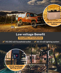 Low Voltage Outdoor String Lights With 16 Sockets Spanning 48 Feet Plug In 12V E26 Base Energy Saving Shatterproof LED Bulbs 2700K Warm White Weatherproof Durable Patio Lighting For Porch Garden Or Yard illuminating campsite and patio