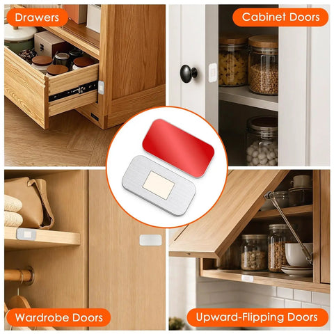 Ultra Thin Adhesive Cabinet Magnets No Drill Door Catch 12 Pack Low Profile Silver Magnetic Latches For Cabinets And Drawers