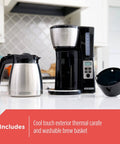 12 Cup Thermal Programmable Coffee Maker with Brew Strength and Vortex Technology, Black and Steel Finish, Four Layer Vacuum Carafe