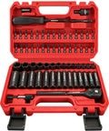 64 Piece One Quarter Inch Drive Impact Socket Set With Deep And Shallow Sockets Cr-V And S2 Power Bits in red case