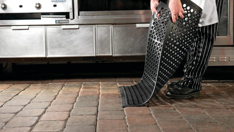 Anti-Fatigue 3 Ft by 10 Ft Rubber Floor Mat For Commercial Kitchens With Drainage Holes Beveled Edges Grippy Non-Slip Surface