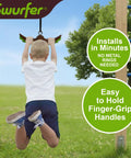 Child using Ninja Twister Swing Spins Set For Backyards, 360 Degree Spin Toy And Swing Set Accessory in a backyard setting