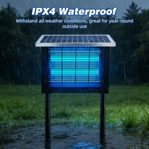 Outdoor Solar Mosquito Zapper Portable with 13 Ft Extension Cord, Rechargeable Electric Bug Zapper in rain with LED light