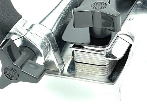 Close-up of Carpet Wall Trimmer Kit With 10 Sheffield Steel Blades and spacers visible on metal base