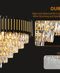 Close-up of 3 Tier Black And Gold Crystal Chandelier Pendant Light Fixture showing sparkling K9 crystals and elegant design.