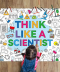 Child coloring Big Science Coloring Poster For Kids Giant Chemistry Lab Theme Coloring Sheet 31.5 By 43.3 Inches on floor.