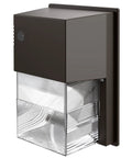 Outdoor LED Wall Pack Light With Dusk To Dawn Photocell, 5000K Daylight, 120-277V, Bronze Finish, side view, clear lens