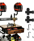 Heavy Duty Wall Mounted Helmet Rack With 4 Hanging Hooks, Drawer And Mesh Basket, All In One Gear Organizer For Helmets And Riding Gear