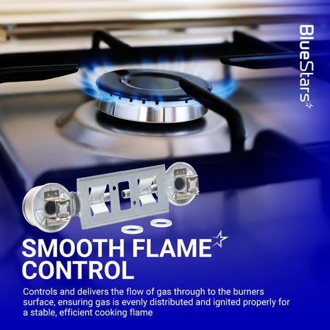 Double Burner Assembly Replacement Pack Of 2 For GE Kenmore Hotpoint Ranges WB16K10026 WB29K17 on stove with flame