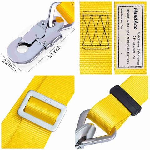 Close-up of yellow Hunting Safety Belt With Adjustable Lanyard For Tree Climbing And Deer Stand Setup showing clasp and stitching details.