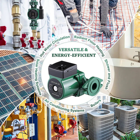 Heavy Duty Hot Water Circulation Pump Two Pack With Slick Booster Kit For House And Shop Use 110 Volt 14.6 Gpm 24 Foot Head Cast Iron Build Plus No Hassle Hardware Bundle with installation and applications in various settings.