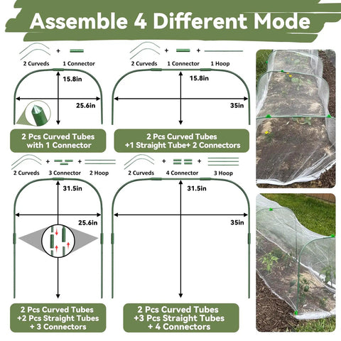 All In One Garden Mesh Netting Kit For Raised Beds With Ultra Fine Plant Netting, Six Wide Hoops, Twelve Clips, And Row Cover To Shield Veggies, Fruits, And Flowers From Birds And Bugs In Your Yard