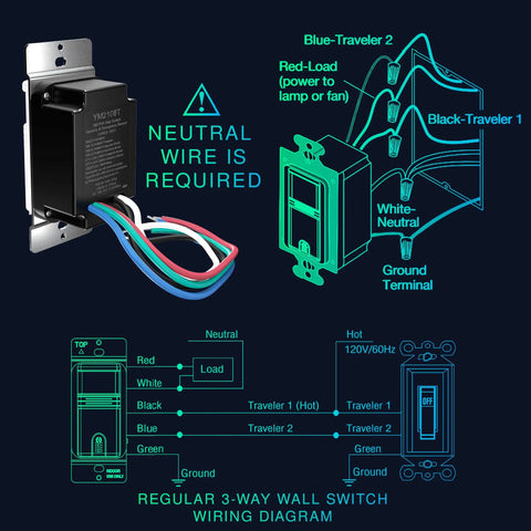 Wiring diagram for 10 Pack 3 Way Motion Sensor Light Switches With Neutral Wire Required For In Wall Indoor Use.