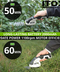 Cordless 2 In 1 Grass Shear And Hedge Trimmer in use, lightweight yard tool, rechargeable battery shown trimming plants