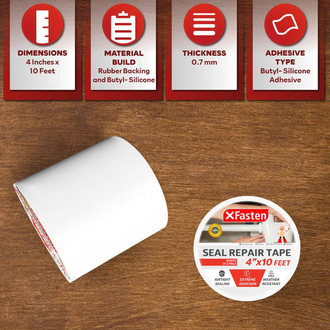 Waterproof Patch And Seal Tape White 4 Inch By 10 Foot Roof And Gutter Repair Tape For Slap On Leaks And Stop Water Fast On Roof Gutters Boats Pool Liners And HVAC Durable Puncture Resistant Instant Watertight Seal