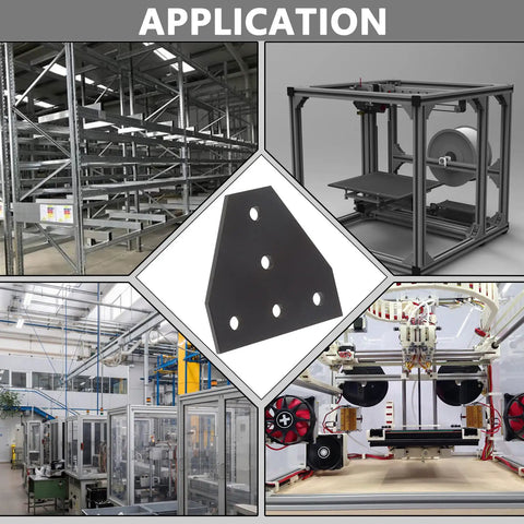 4 Pack 2020 T Shape Joint Plates for Aluminum Extrusion T Slot Corner Brackets with five-hole design shown in industrial applications.