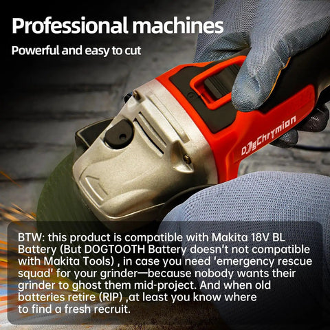 Cordless 20V Angle Grinder With Makita 18V Battery Compatibility, 8500 RPM, 4-1/2 Inch Disc, Four Speed Levels in use
