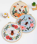 All In One Bee Embroidery Kit For Beginners With Hoop And Thread, showcasing 3 Pack Cross Stitch Hand Embroidery Sets with Bee Pattern Cloths