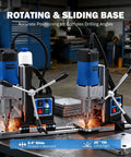 Zelcan 1550W Magnetic Drill Press With 2 Inch Boring Dia And 11 Core Bits features rotating and sliding base for accurate drilling.
