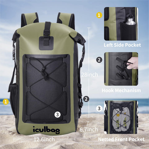 Roll-Top Waterproof Dry Bag Backpack 30L/40L for Travel, Kayaking, Boating, Beach, Hiking and Camping Built Tough PVC Seal