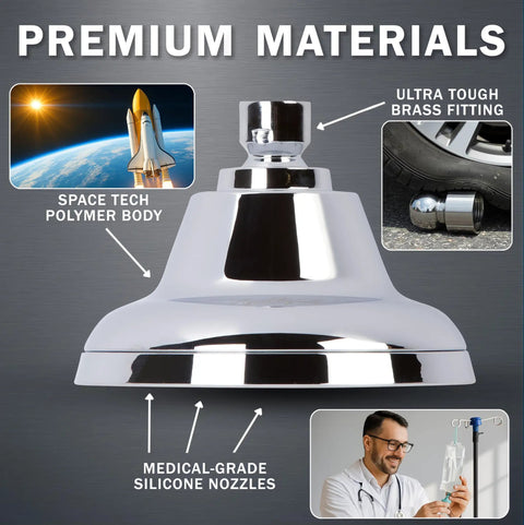 Massaging Rain Shower Head With Mist For Low Flow Homes High Pressure, features premium space tech polymer body and brass fittings