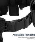 Close-up of buckle on 10 In 1 Black Tactical Duty Belt Set With Holster And Pouches For Men And Women Law Enforcement Cosplay Costume Hunting Kit