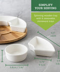 Slick Ceramic Taco Lazy Susan Featuring Six Deep Bowls And A Silky Swivel Base for easy serving with a wooden tray.