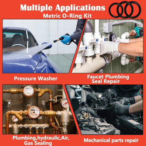 XBVV 419-piece metric O-ring kit, Buna-N 70A rubber, 32 sizes; automotive, plumbing, pressure washer use.
