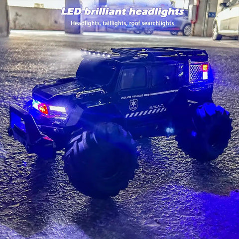 Amphibious Remote Control Car Waterproof Beast RC Vehicle 4WD All Terrain Off Road Stunt Toy with LED headlights in parking lot