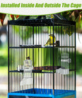 Two Pack Automatic Bird Cage Water Dispenser With Leak Proof Build For Parakeets And Small Parrots inside and outside a birdcage.