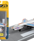 Runway24 A7 Corsair Die Cast Aircraft Toy Play Set with connectable runway, silver finish, in packaging and on runway section.