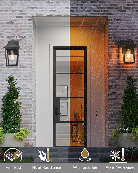 Outdoor Wall Sconce Lantern For Porch And Garage, Seeded Glass Shade Exterior Lighting, Waterproof and Weatherproof