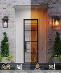 Two Pack Outdoor Wall Lanterns With Seeded Glass Industrial Matte Black Sconce Lights mounted by door in rain