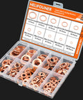 Copper Washers Kit 220 Pieces Ten Sizes M5 M6 M8 M10 M12 M14 M16 Flat Sealing Washers in plastic case