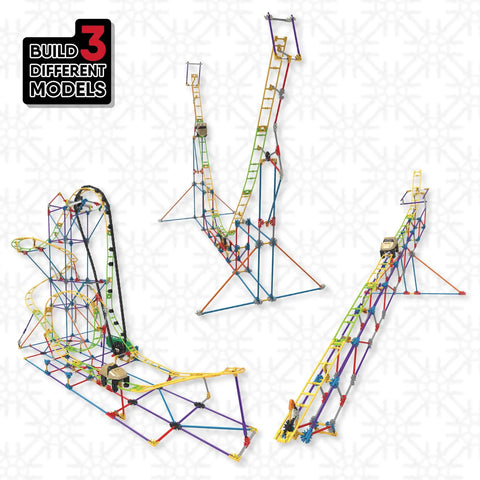 Roller Coaster Building Set With 546 Pieces And Motor Hands On STEM Toy For Ages 8 Plus Creative Building Kit For Solo Or Team Play Includes Ramp And Half Pipe Models, three builds shown