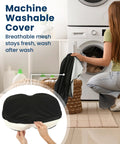 Woman washing a Memory Foam Under Desk Foot Rest For Home Office And Gaming, Ergonomic Foot Stool Elevates Feet, Washable Cover shown