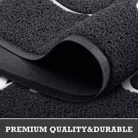 Close-up of Black Door Mat For Entryway And High Traffic Areas, Non Slip Indoor Outdoor Welcome Mat With Low Profile Design, showing material