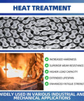 Patioer Heavy Duty Roller Chain #50H 10 Feet Carbon Steel Industrial Link for Conveyors with heat treatment details.