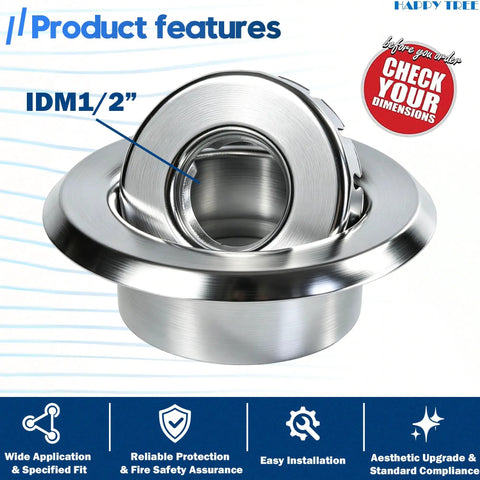 Slick Chrome Six Pack Fire Sprinkler Trim Rings For Ceilings Built Tough Recessed Two Piece Rosette Covers close up view.
