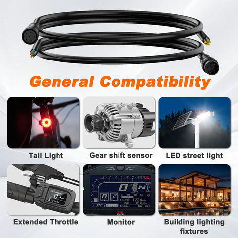 Waterproof Ebike Extension Cable With 2Pin To 6Pin Connectors, Single Connector Design For Lights, Throttle, Ebrake, DIY Ebike Parts, 0.65ft Cable, 25cm, 24AWG For Electric Bicycle Wiring Upgrades