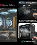 Electric Air Duster Turbo 150000 RPM cleaning keyboard and computer, showing before and after effects for dust removal.