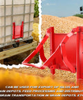 Red 9 By 9 Inch Manual Sliding Grain Gate With Screws for precise flow control at silos and hoppers, shown installed on silo outlet.