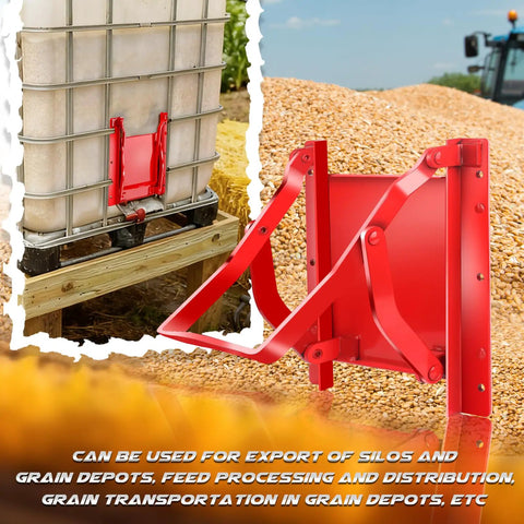 Red 9 By 9 Inch Manual Sliding Grain Gate With Screws for precise flow control at silos and hoppers, shown installed on silo outlet.