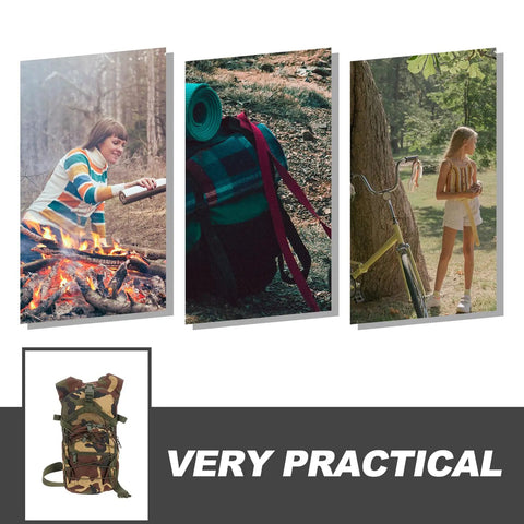 Go To Lightweight Hiking Backpack For Women, Oxford Cloth Daypack In Jungle Camo displayed with outdoor scenes