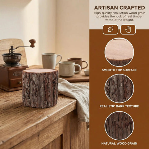 Six Inch Faux Wood Tree Stump Display Stand For Indoor Plants Knockout Rustic Farmhouse Vase Holder Dead On Weathered Bark Finish Killer Earthy Wood Texture Total Home Glow Up